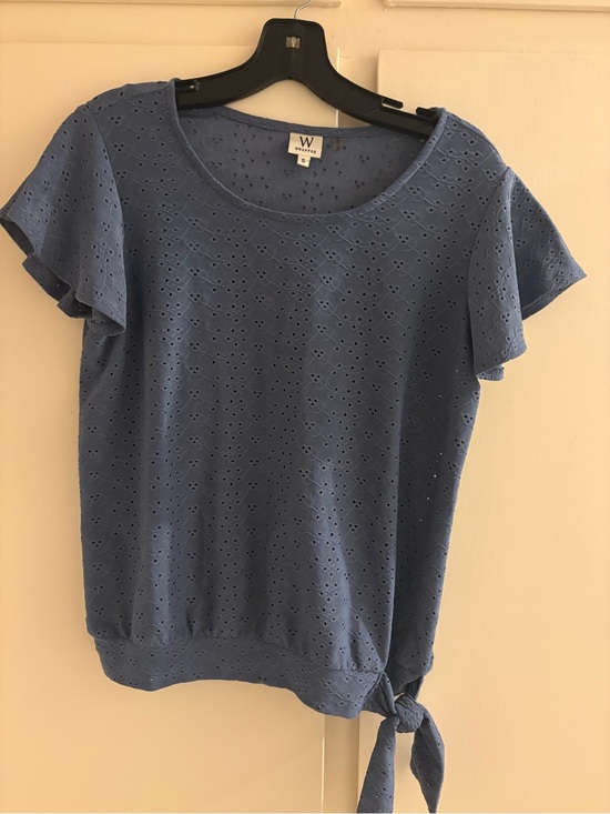 White House Black Market Tops - Wrapper Blue Eyelet Tie-Hem Short Sleeve Top